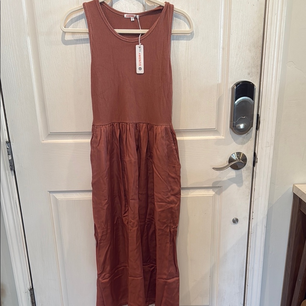 Sundry Terracotta Ribbed Dress